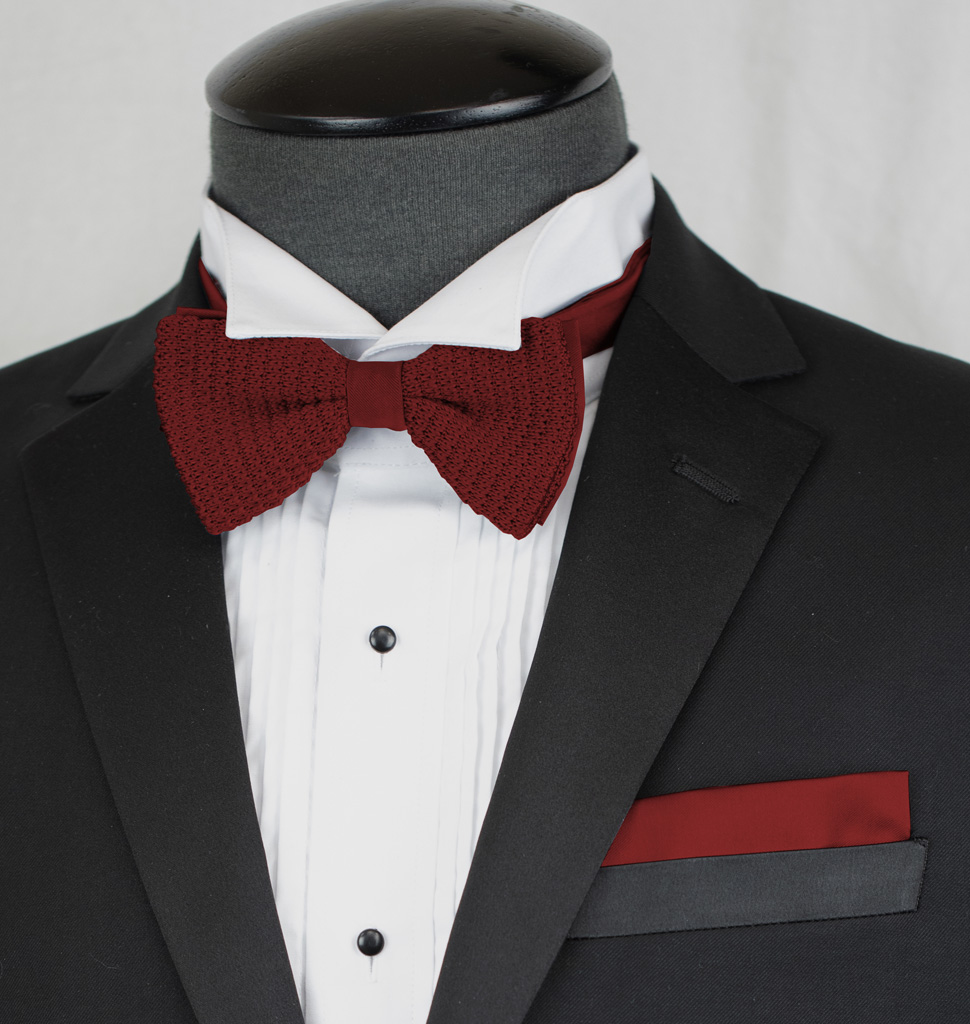 Knit Pretied Bow Tie with Handkerchief Set Clr.W