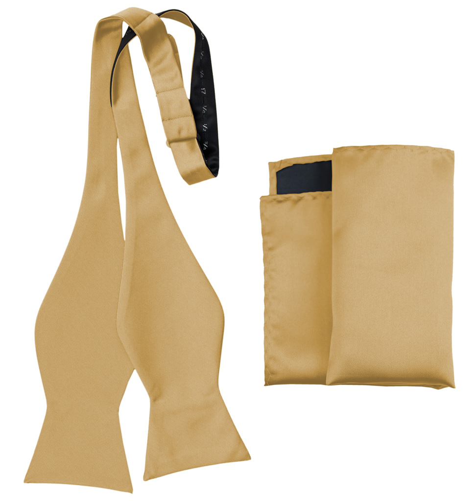 Solid Self Tie Bow Tie And Handkerchief Gold Awstbt100Jj