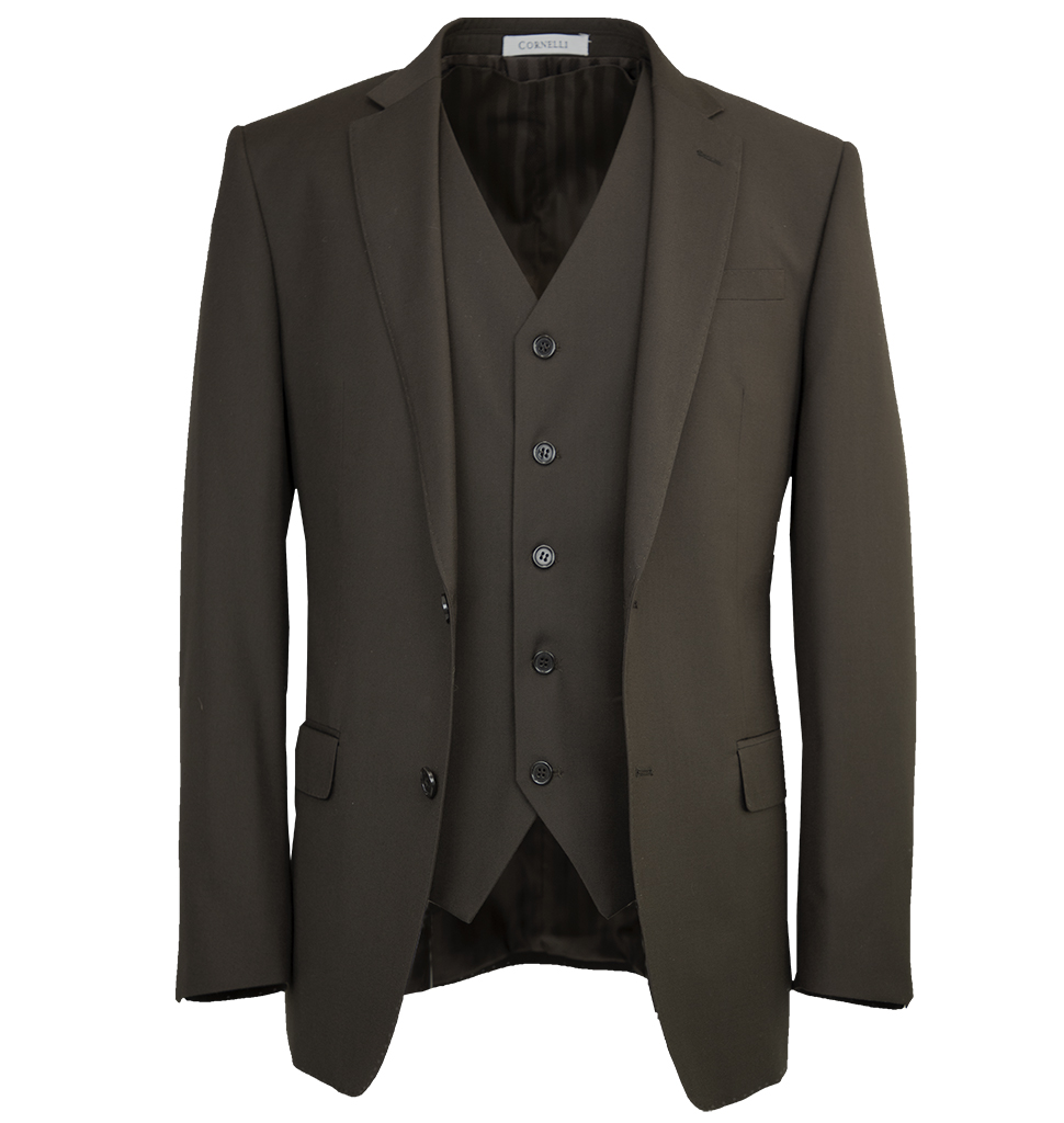 Cornelli Luxury 3 Piece Vested Suit Modern Fit Dark Brown