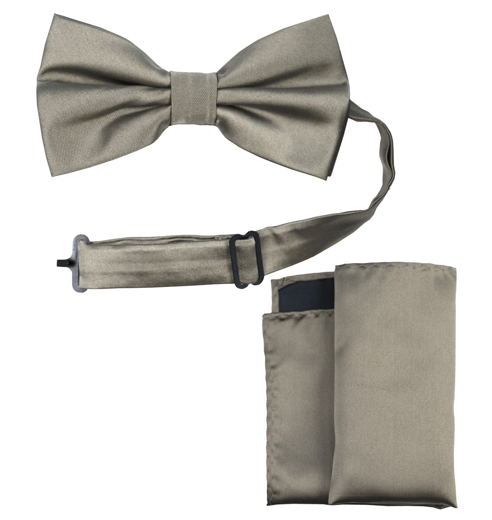 Solid Bow Tie and Handkerchief Set Dark Silver