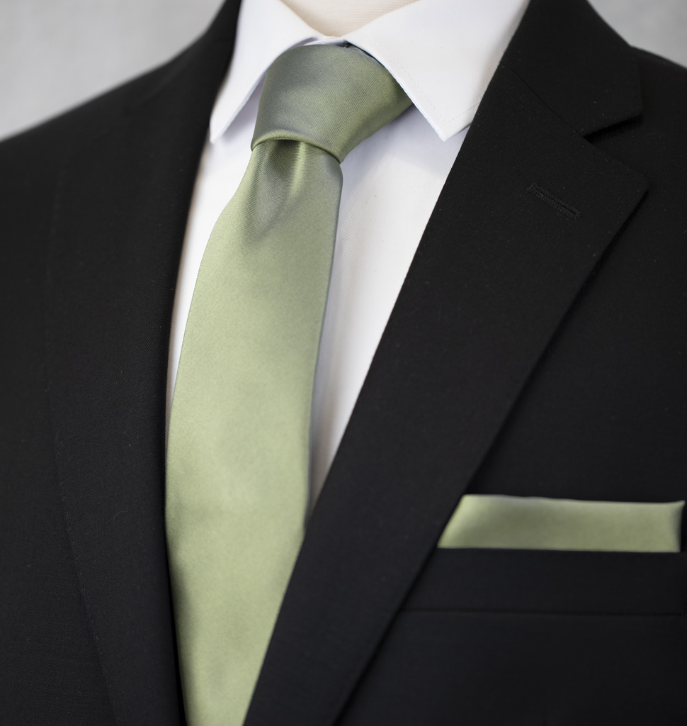 Solid Tie and Handkerchief Set Olive Green