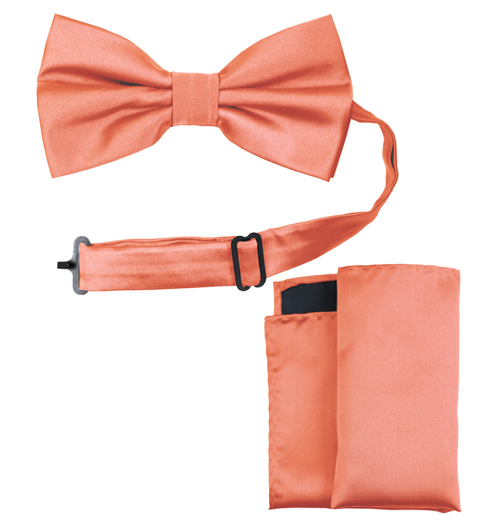 Solid Bow Tie and Handkerchief Set Peach