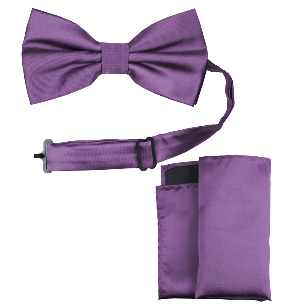 Solid Bow Tie and Handkerchief Set Lavender