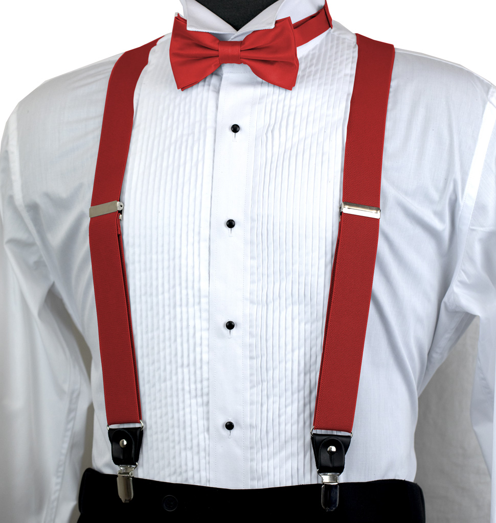 Solid Suspender Bow Tie And Handkerchief Set Ass11F