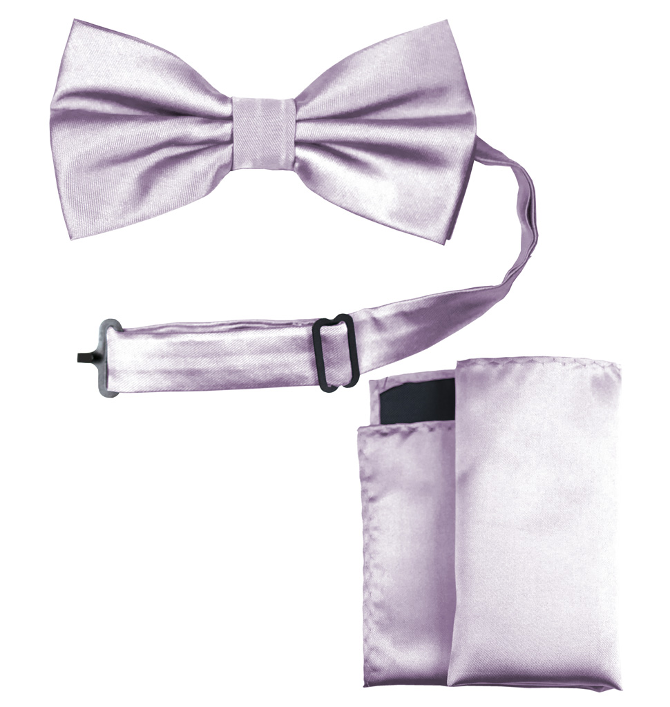 Solid Bow Tie and Handkerchief Set Light Lilac