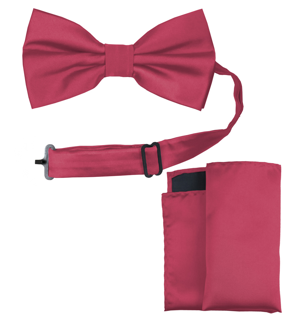 Solid Bow Tie and Handkerchief Set Fuchsia