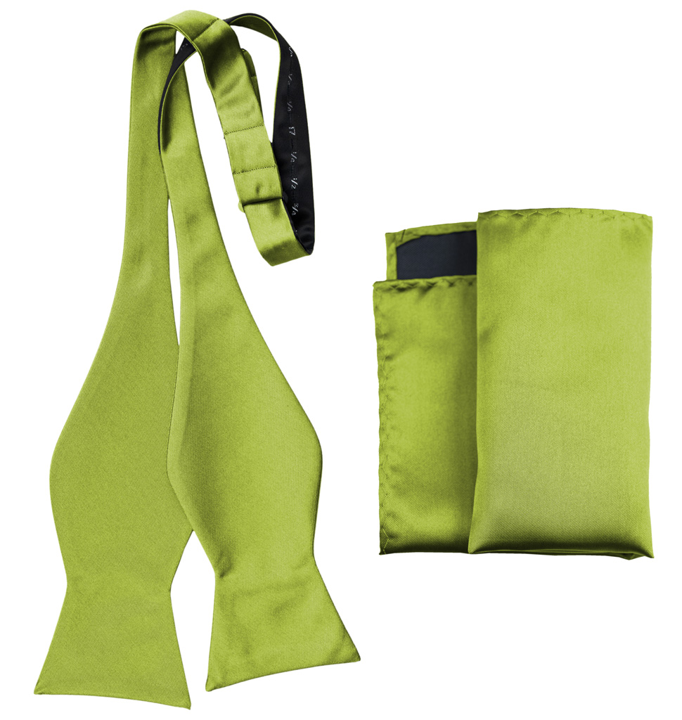 Solid Self Tie Bow Tie and Handkerchief Green Yellow AWSTBT100F