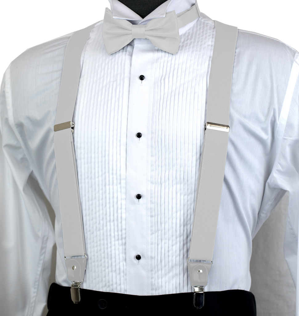 Solid Suspender Bow Tie And Handkerchief Set Ass11A