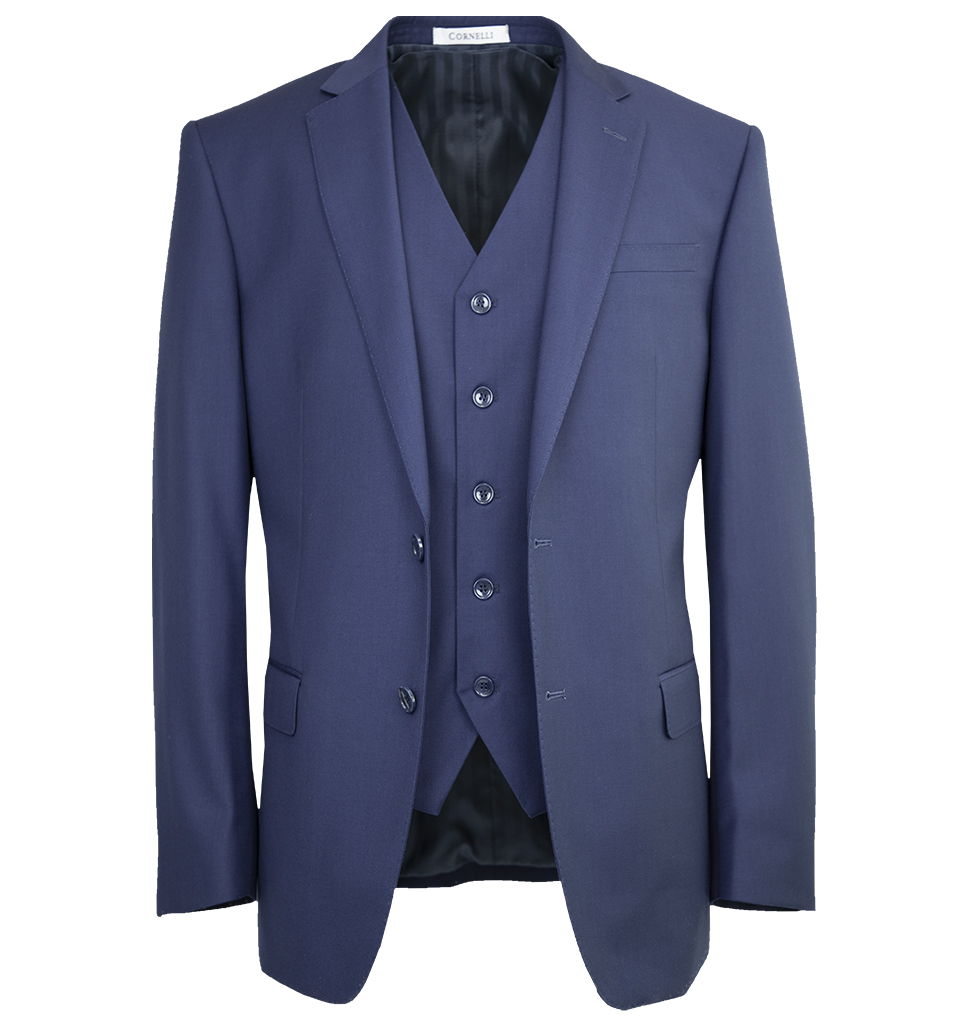 Cornelli Luxury 3 Piece Vested Suit Modern Fit Blue 450