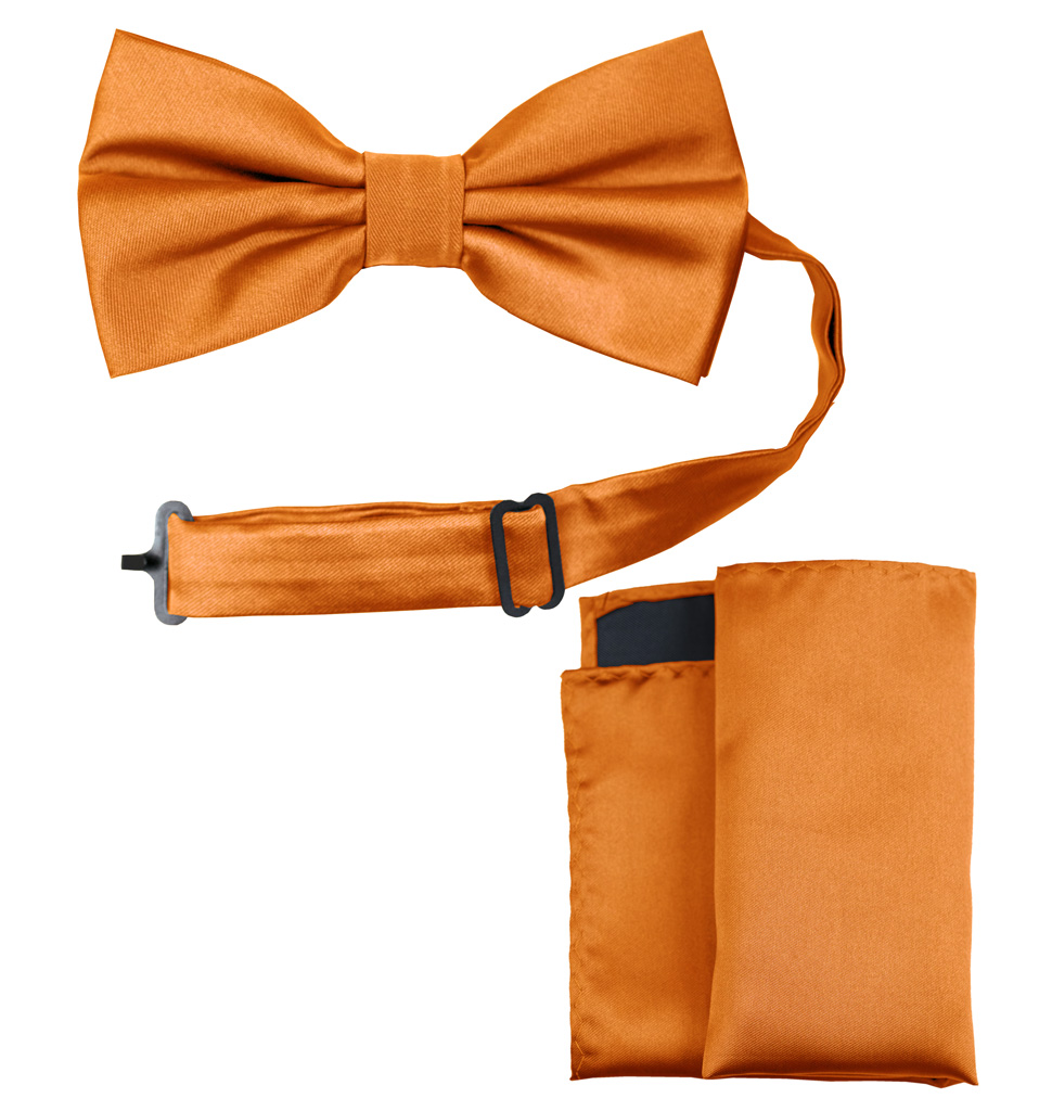 Solid Bow Tie and Handkerchief Set Orange