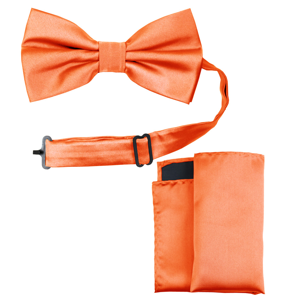 Solid Bow Tie and Handkerchief Set Salmon
