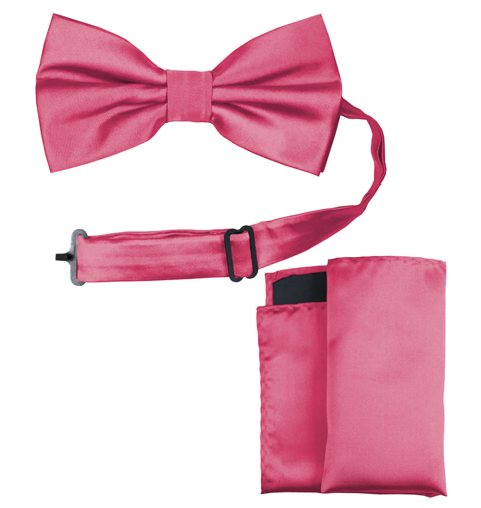Solid Bow Tie and Handkerchief Set French Rose