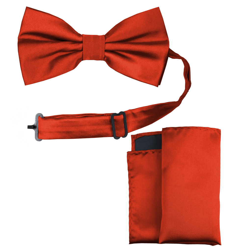 Solid Bow Tie and Handkerchief Set Bright Red