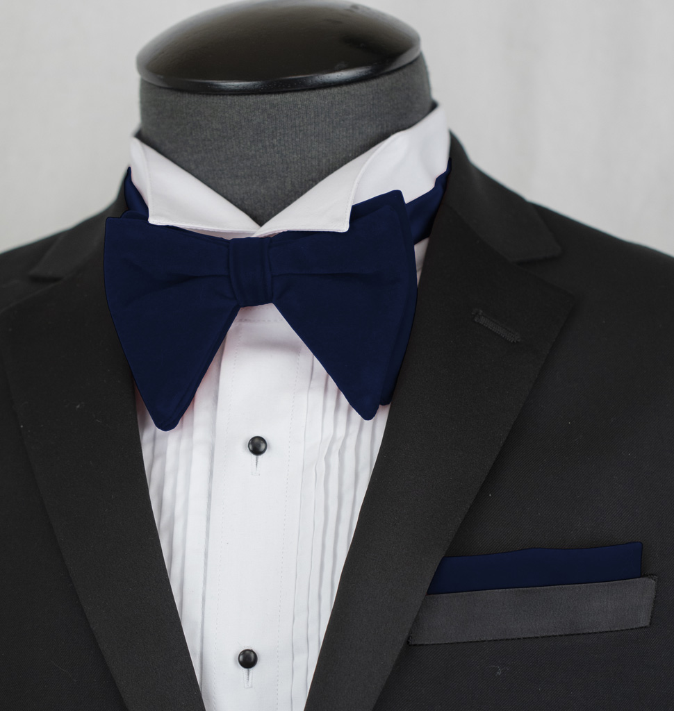 Solid Long Velvet Bow Ties With Handkerchief Clr.Ee