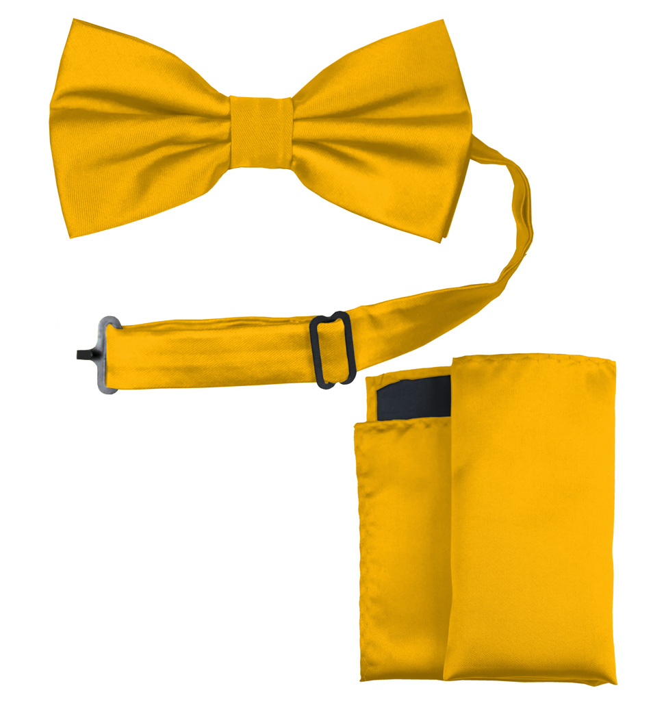 Solid Bow Tie and Handkerchief Set Yellow