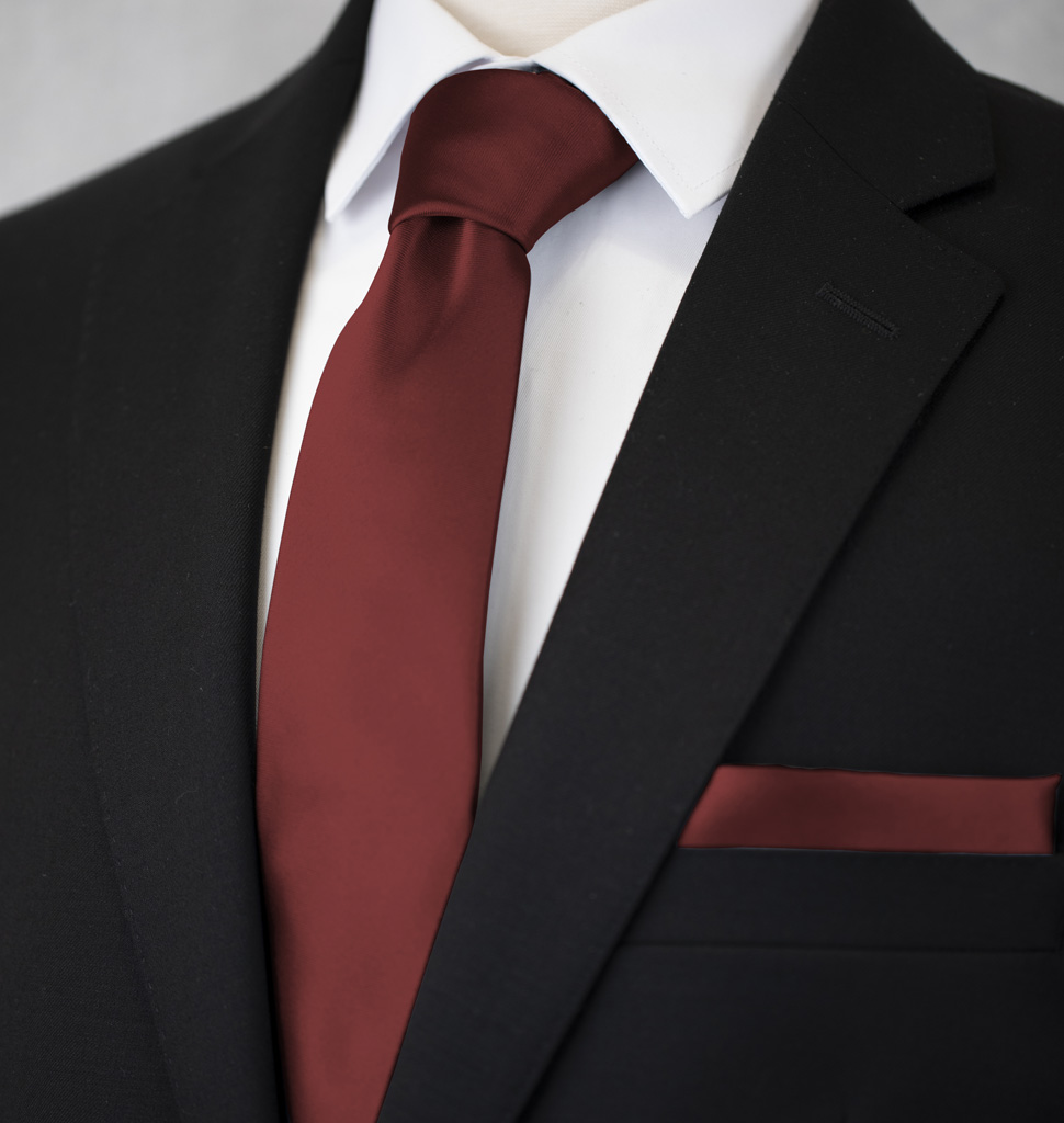 Solid Tie and Handkerchief Set Burgundy