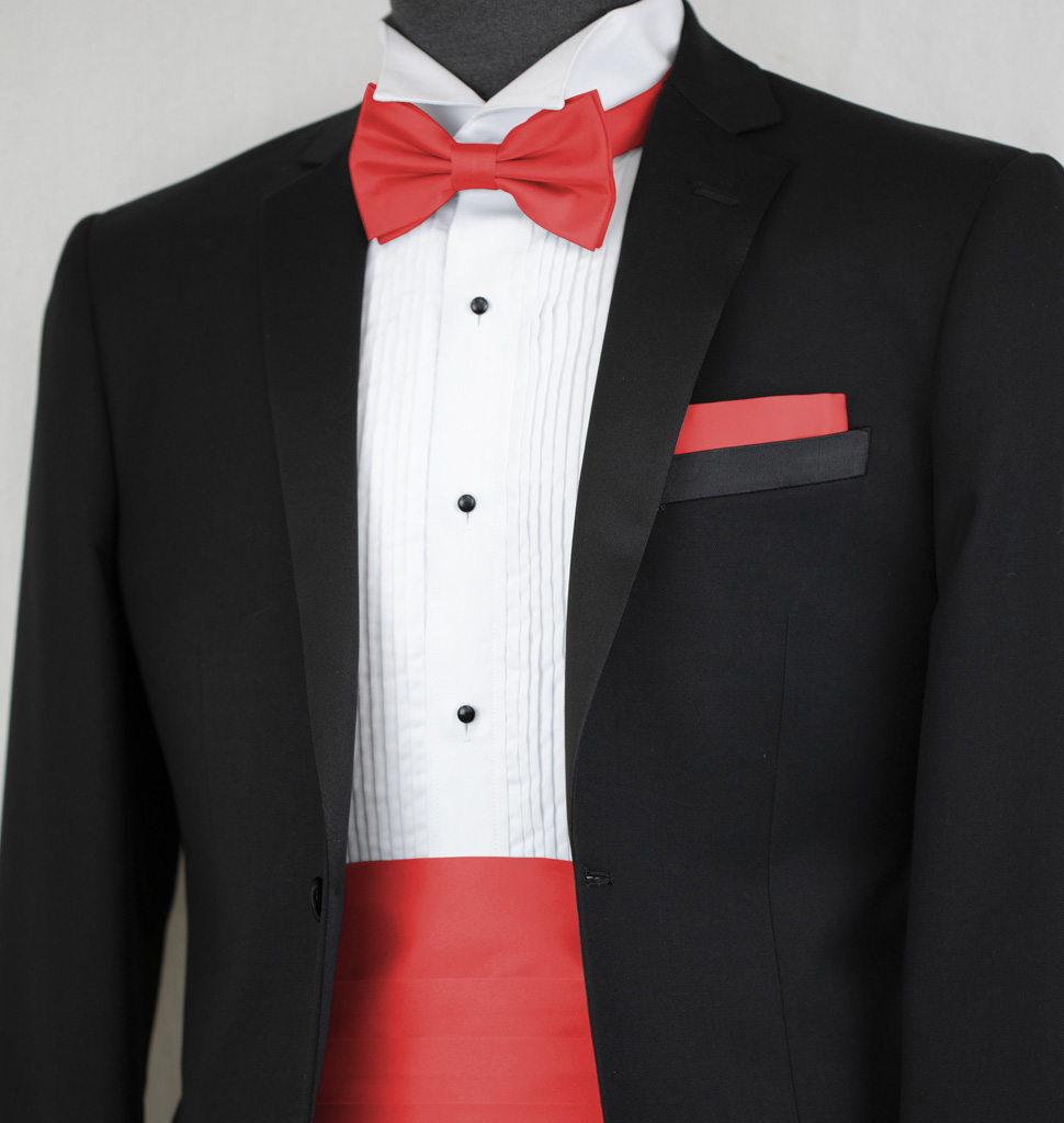 Solid Cummerbund Bow Tie And Handkerchief Acc10F