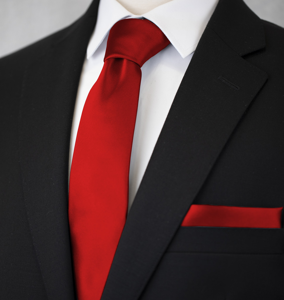 Solid Tie and Handkerchief Set True Red