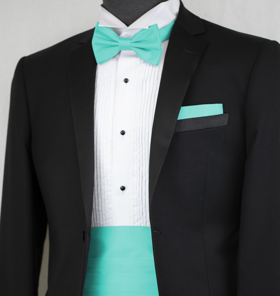 Solid Cummerbund Bow Tie And Handkerchief Acc10E