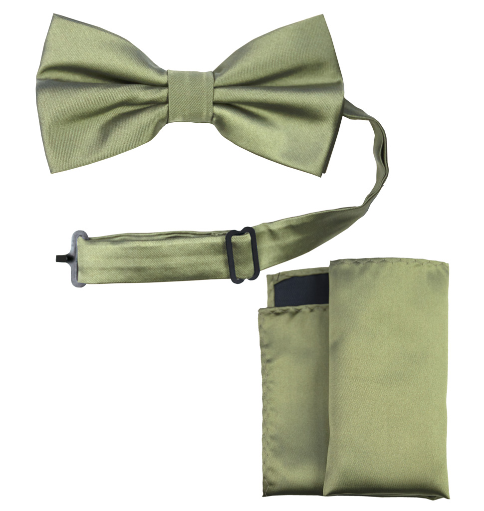 Solid Bow Tie and Handkerchief Set Olive Green