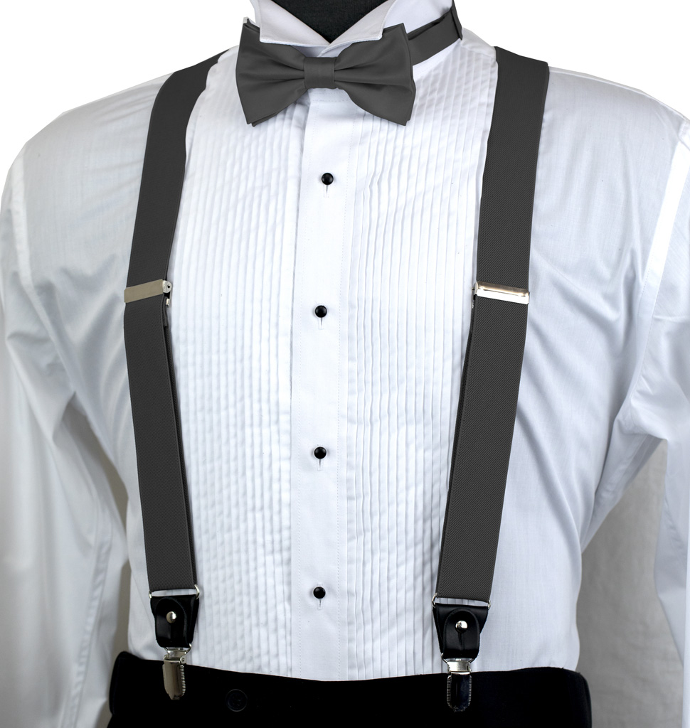 Solid Suspender Bow Tie And Handkerchief Set Ass11Cc
