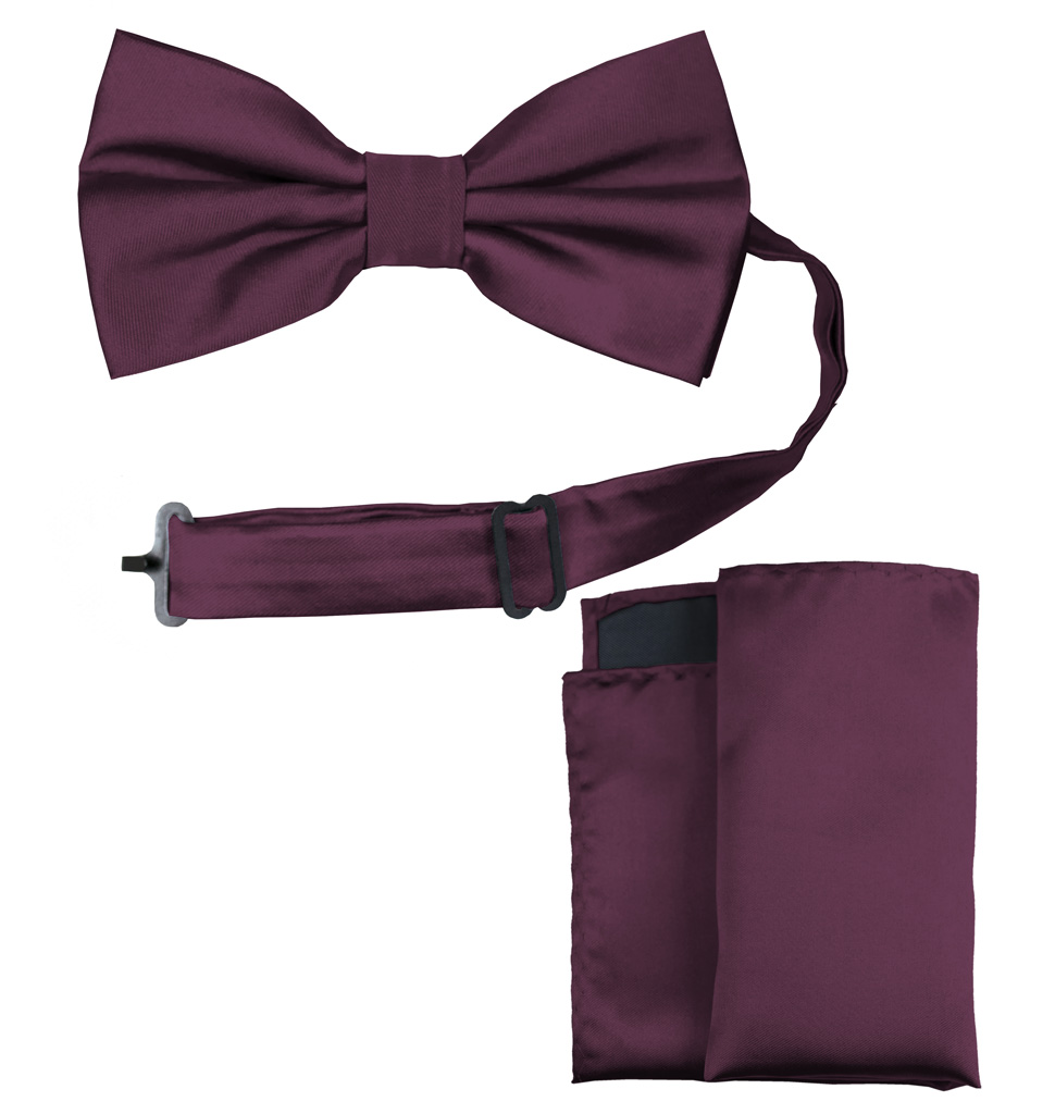 Solid Bow Tie and Handkerchief Set Plum