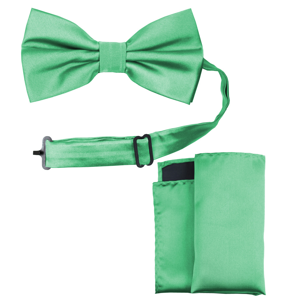 Solid Bow Tie and Handkerchief Set Pastel Green