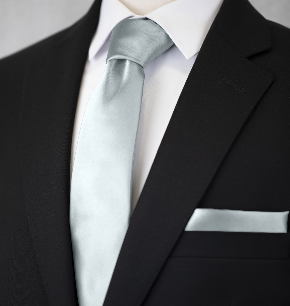 Solid Tie and Handkerchief Set Silver