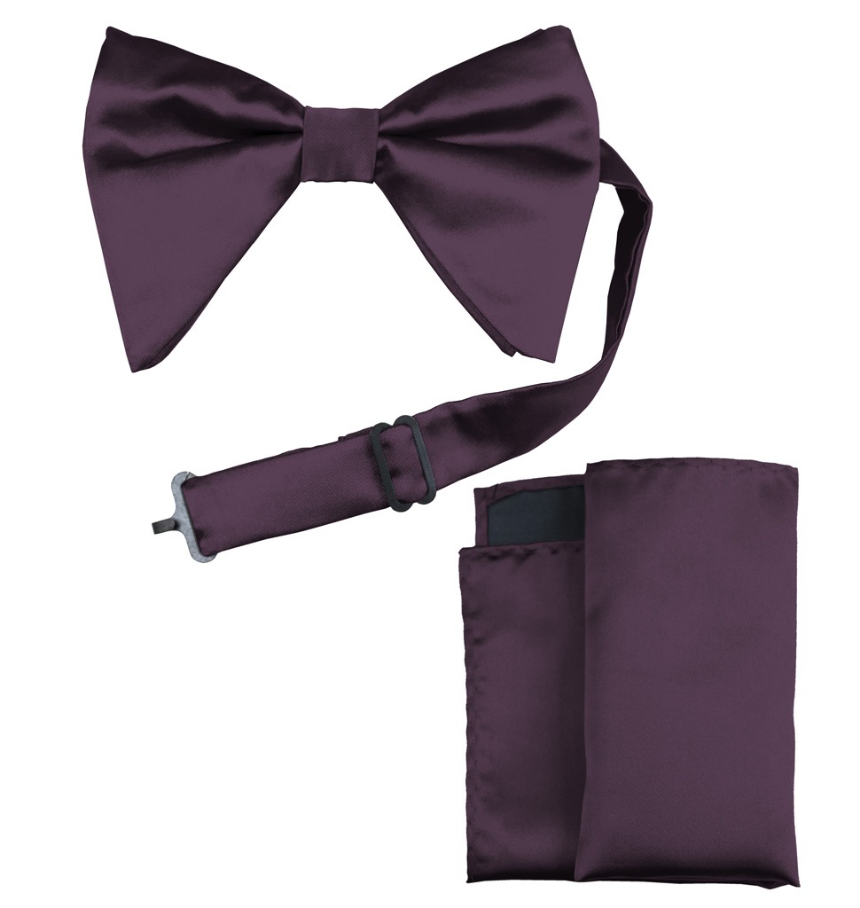 Solid Long Bow Ties with Handkerchief Clr.P