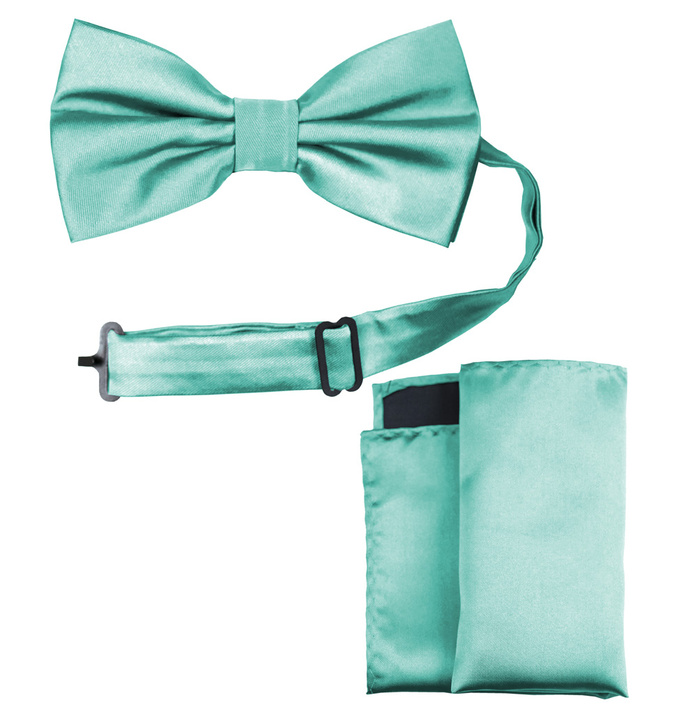 Solid Bow Tie and Handkerchief Set Tiffany Blue