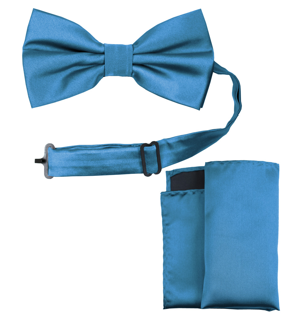 Solid Bow Tie and Handkerchief Set French Blue