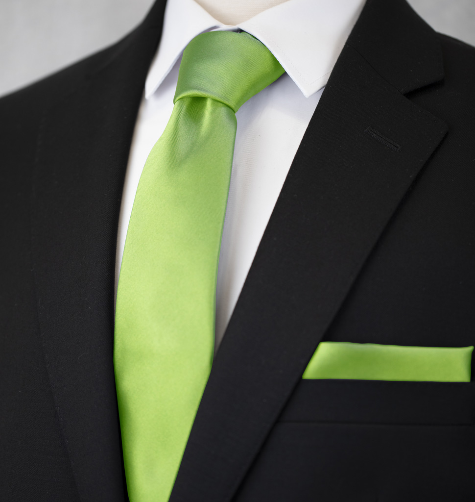 Solid Tie and Handkerchief Set Lime