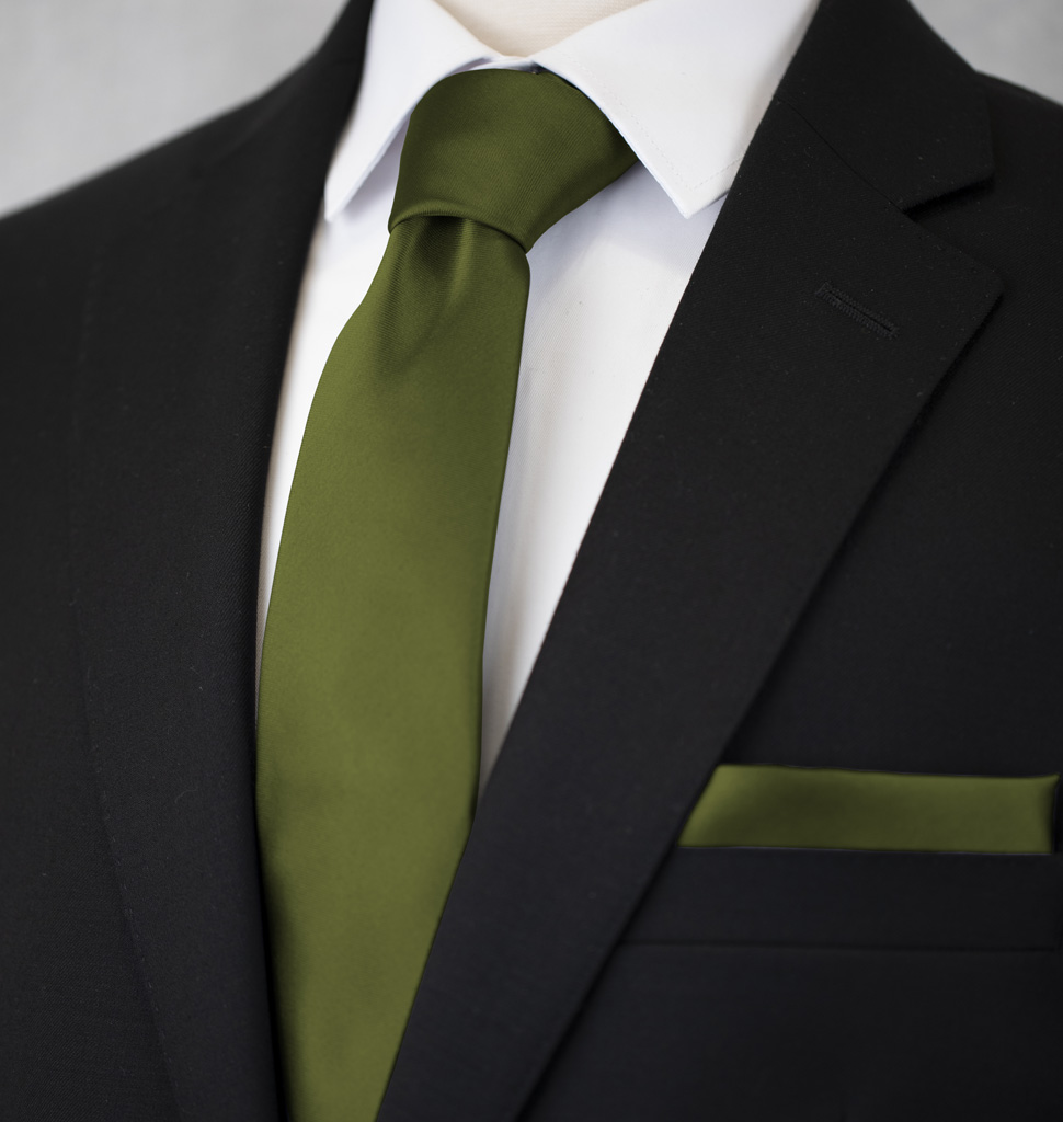Solid Tie and Handkerchief Set Olive
