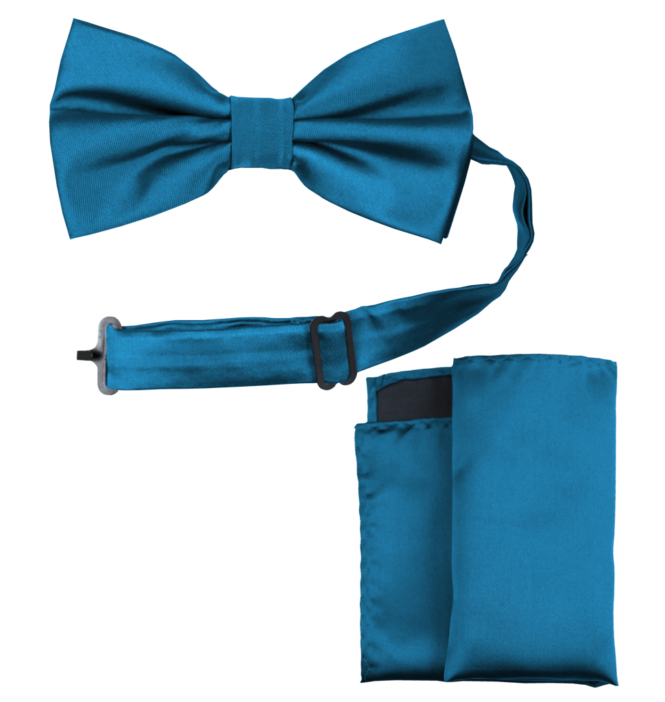 Solid Bow Tie and Handkerchief Set Teal Blue