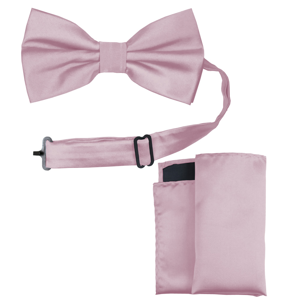 Solid Bow Tie and Handkerchief Set Light Pink