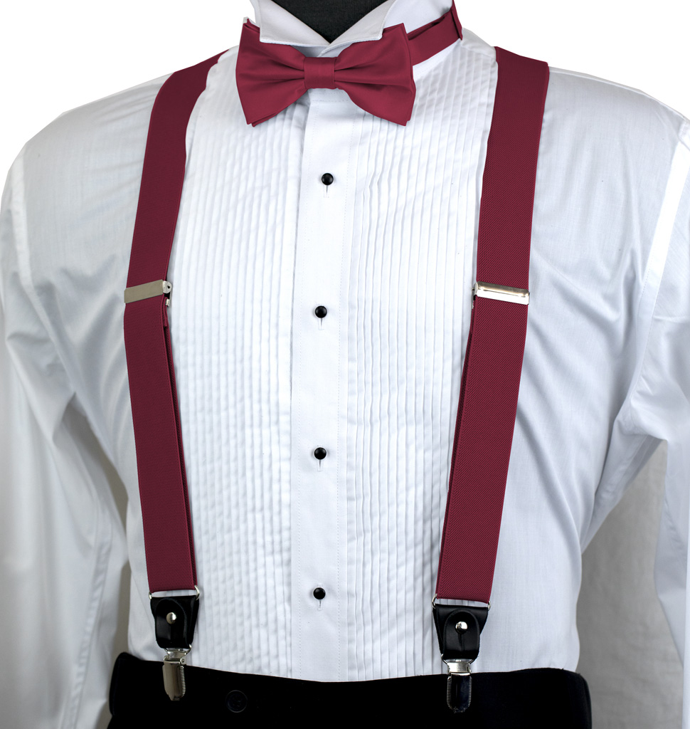 Solid Suspender Bow Tie And Handkerchief Set Ass11R