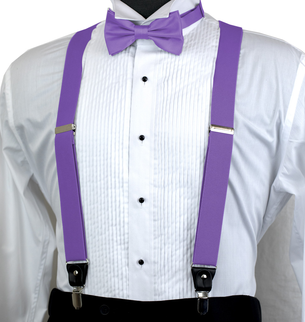 Solid Suspender Bow Tie And Handkerchief Set Ass11H