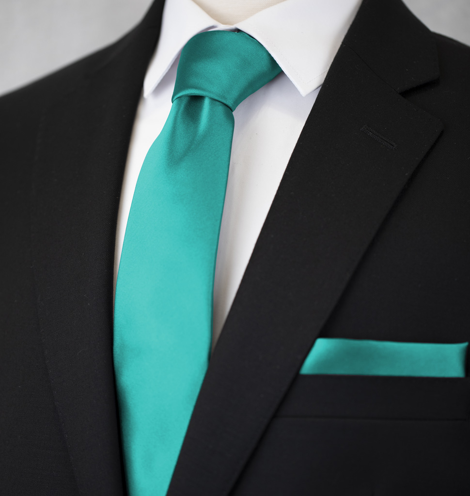 Solid Tie and Handkerchief Set Turquoise