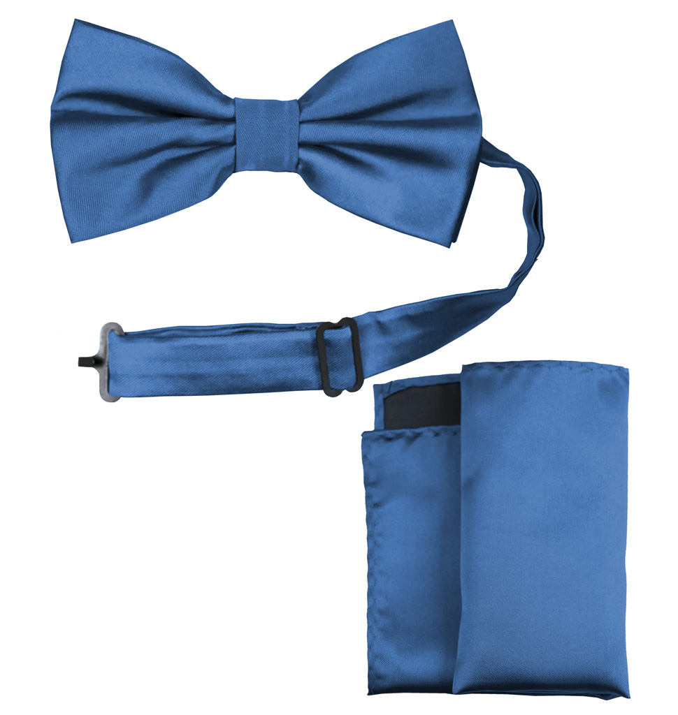 Solid Bow Tie and Handkerchief Set Royal Blue