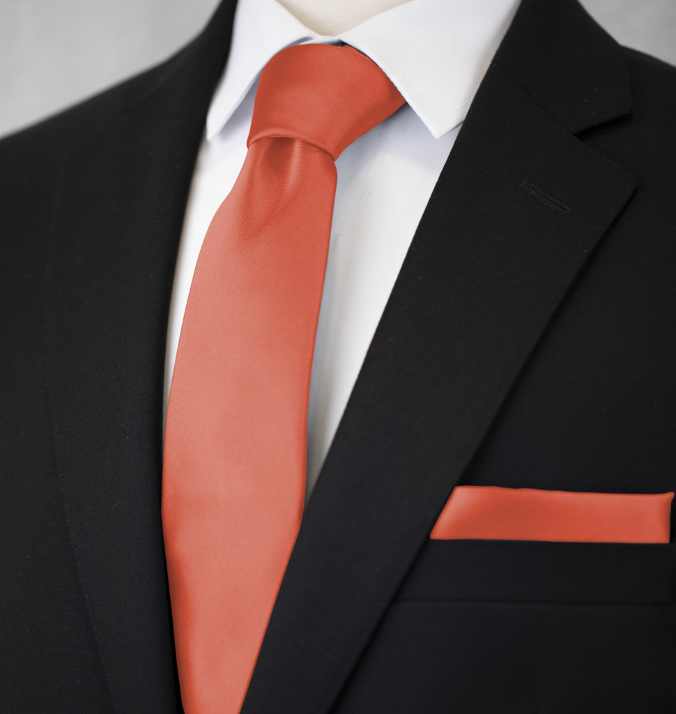 Solid Tie and Handkerchief Set Coral