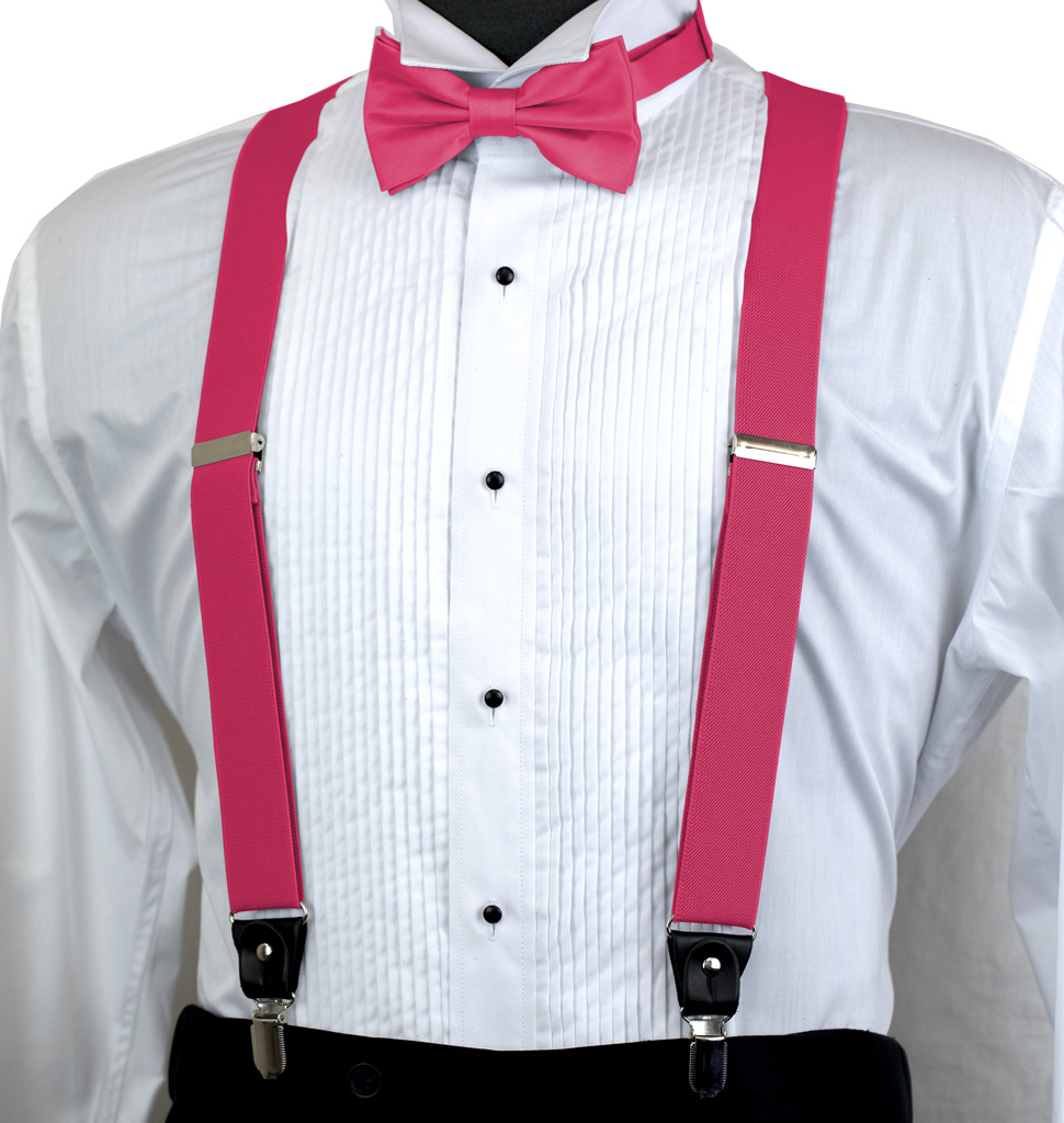 Solid Suspender Bow Tie And Handkerchief Set Ass11C