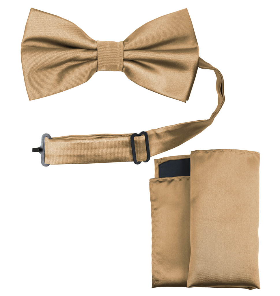 Solid Bow Tie and Handkerchief Set Taupe