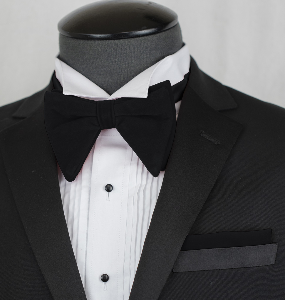 Solid Long Velvet Bow Ties With Handkerchief Clr.B