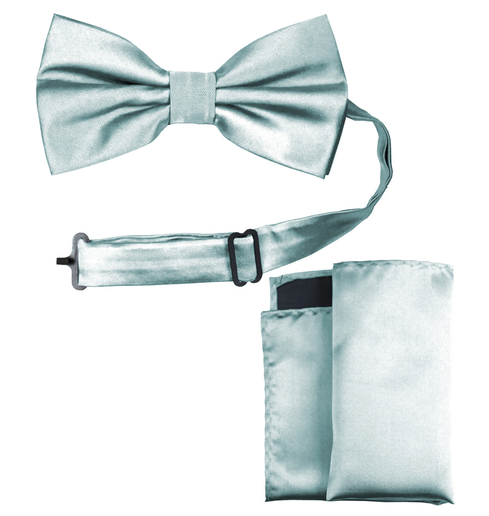 Solid Bow Tie and Handkerchief Set Powder Blue