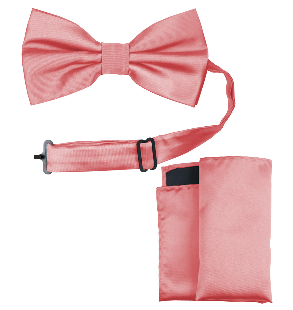 Solid Bow Tie and Handkerchief Set Pink