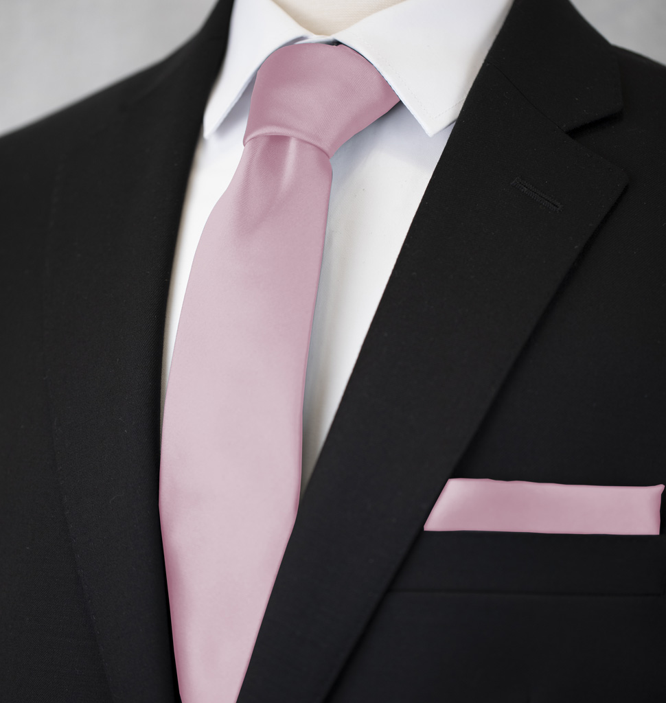 Solid Tie and Handkerchief Set Light Pink