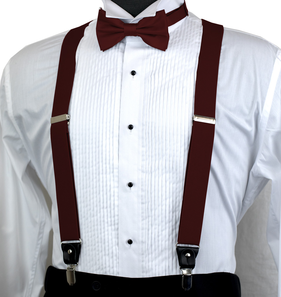 Solid Suspender Bow Tie And Handkerchief Set Ass11Tt