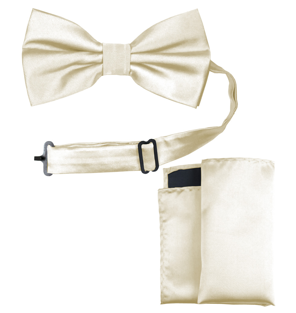Solid Bow Tie and Handkerchief Set Ivory