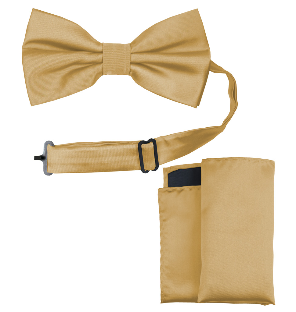 Solid Bow Tie and Handkerchief Set Gold