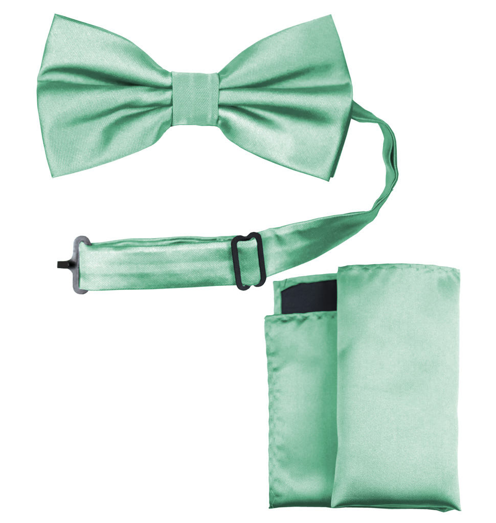 Solid Bow Tie and Handkerchief Set Aqua